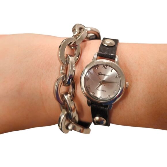 Geneva Platinum No. 9646 Black Leather Wrap Around Watch - Picture 9 of 14